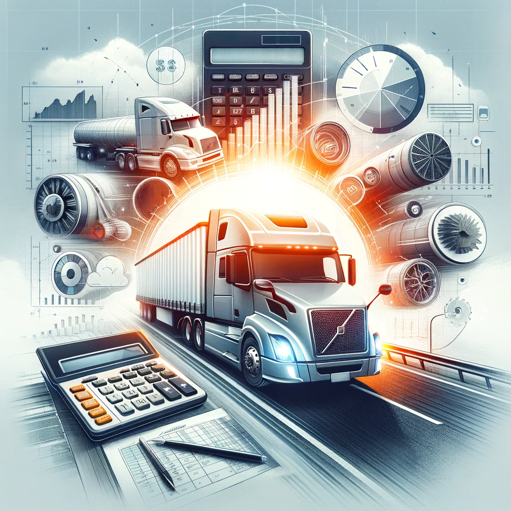 DALL·E 2023 12 13 11.18.55 Create an image depicting the theme of Contabilidade para Transportadoras showcasing elements related to accounting and the trucking industry. The